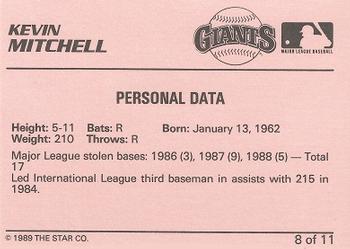 1989 Star Kevin Mitchell #8 Kevin Mitchell Back