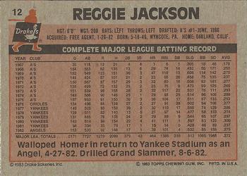 1983 Topps Drake's Big Hitters #12 Reggie Jackson Back