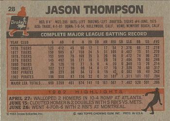 1983 Topps Drake's Big Hitters #28 Jason Thompson Back