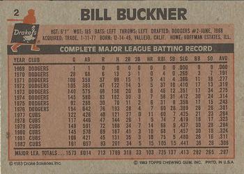 1983 Topps Drake's Big Hitters #2 Bill Buckner Back