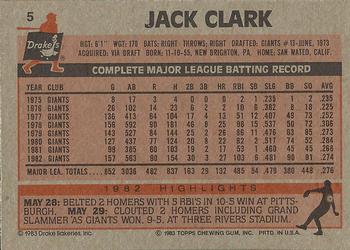 1983 Topps Drake's Big Hitters #5 Jack Clark Back