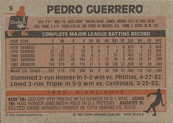 1983 Topps Drake's Big Hitters #9 Pedro Guerrero Back