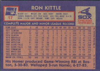 1984 Topps Drake's Big Hitters #17 Ron Kittle Back