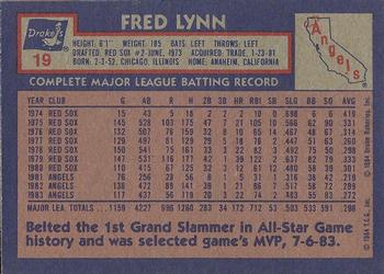 1984 Topps Drake's Big Hitters #19 Fred Lynn Back