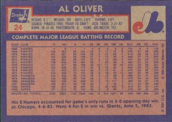 1984 Topps Drake's Big Hitters #24 Al Oliver Back