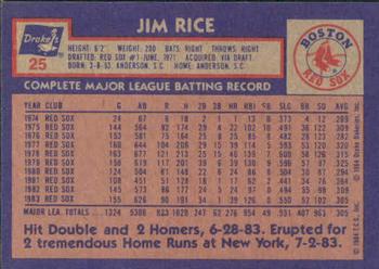 1984 Topps Drake's Big Hitters #25 Jim Rice Back