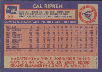 1984 Topps Drake's Big Hitters #26 Cal Ripken Back
