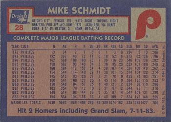 1984 Topps Drake's Big Hitters #28 Mike Schmidt Back