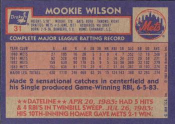 1984 Topps Drake's Big Hitters #31 Mookie Wilson Back