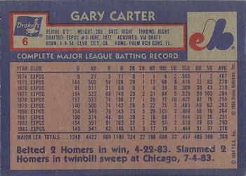 1984 Topps Drake's Big Hitters #6 Gary Carter Back