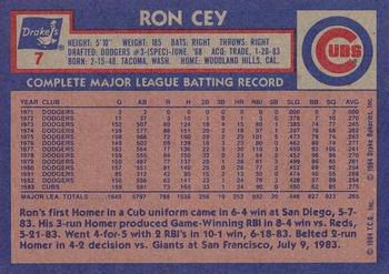 1984 Topps Drake's Big Hitters #7 Ron Cey Back