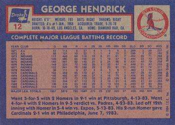 1984 Topps Drake's Big Hitters #12 George Hendrick Back
