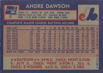 1984 Topps Drake's Big Hitters #9 Andre Dawson Back
