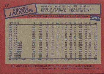 1985 Topps Drake's Big Hitters #17 Reggie Jackson Back