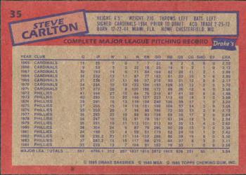 1985 Topps Drake's Big Hitters #35 Steve Carlton Back