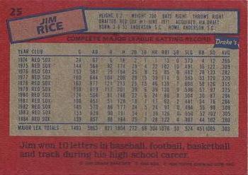 1985 Topps Drake's Big Hitters #25 Jim Rice Back