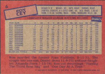 1985 Topps Drake's Big Hitters #6 Ron Cey Back