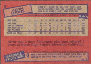 1985 Topps Drake's Big Hitters #8 Alvin Davis Back