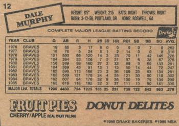 1986 Drake's Big Hitters #12 Dale Murphy Back