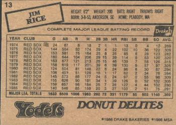 1986 Drake's Big Hitters #13 Jim Rice Back