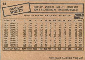 1986 Drake's Big Hitters #14 George Brett Back