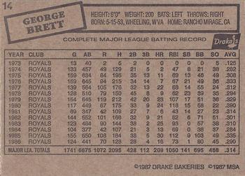 1987 Drake's Big Hitters Super Pitchers #14 George Brett Back
