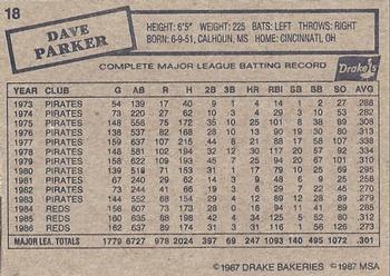 1987 Drake's Big Hitters Super Pitchers #18 Dave Parker Back