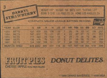 1988 Drake's Big Hitters Super Pitchers #3 Darryl Strawberry Back