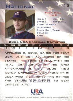 2006-07 USA Baseball Box Set  #13 Nick Hill Back
