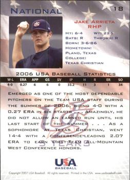 2006-07 USA Baseball Box Set  #18 Jake Arrieta Back