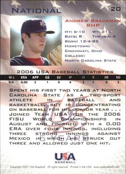 2006-07 USA Baseball Box Set  #20 Andrew Brackman Back