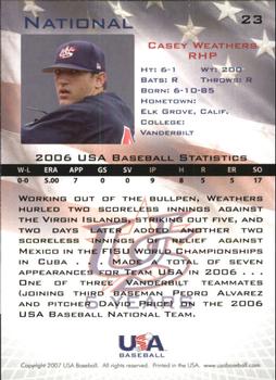 2006-07 USA Baseball Box Set  #23 Casey Weathers Back