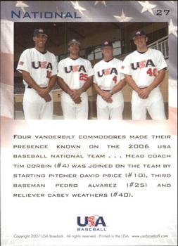 2006-07 USA Baseball Box Set  #27 David Price / Pedro Alvarez / Tim Corbin / Casey Weathers Back