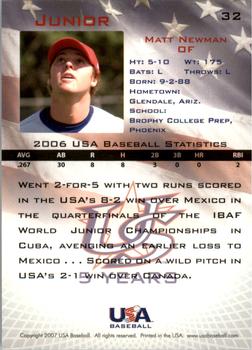 2006-07 USA Baseball Box Set  #32 Matt Newman Back