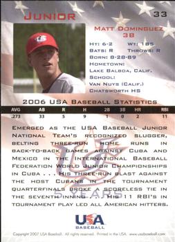 2006-07 USA Baseball Box Set  #33 Matt Dominguez Back