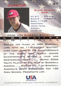 2006-07 USA Baseball Box Set  #37 Blake Beavan Back