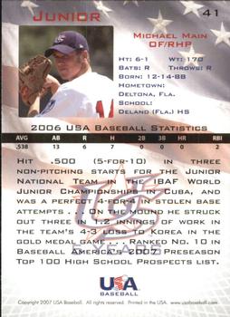 2006-07 USA Baseball Box Set  #41 Michael Main Back
