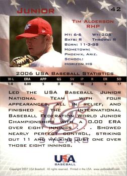 2006-07 USA Baseball Box Set  #42 Tim Alderson Back