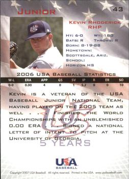 2006-07 USA Baseball Box Set  #43 Kevin Rhoderick Back