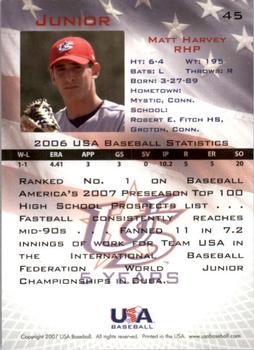 2006-07 USA Baseball Box Set  #45 Matt Harvey Back