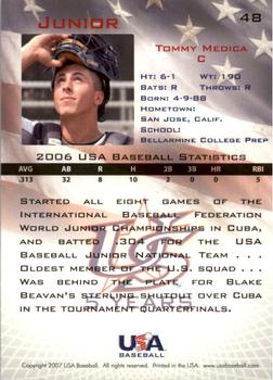 2006-07 USA Baseball Box Set  #48 Tommy Medica Back