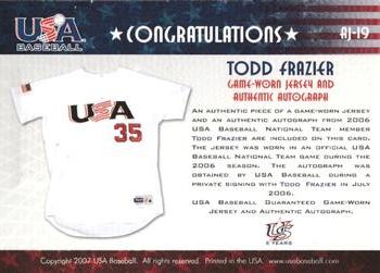 2006-07 USA Baseball Box Set  - Signatures Jersey Black #AJ-19 Todd Frazier Back