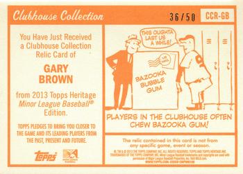 2013 Topps Heritage Minor League - Clubhouse Collection Relics Black #CCR-GB Gary Brown Back