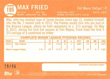 2013 Topps Heritage Minor League - Black #195 Max Fried Back