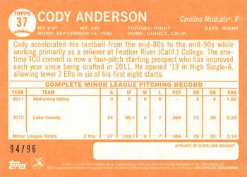 2013 Topps Heritage Minor League - Black #37 Cody Anderson Back