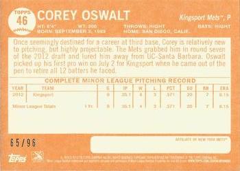 2013 Topps Heritage Minor League - Black #46 Corey Oswalt Back