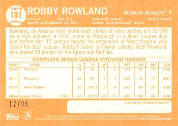2013 Topps Heritage Minor League - Black #191 Robby Rowland Back