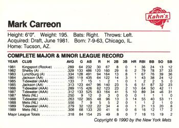 1990 Kahn's New York Mets #NNO Mark Carreon Back