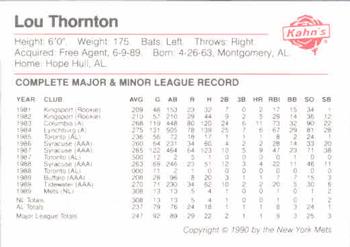 1990 Kahn's New York Mets #NNO Lou Thornton Back