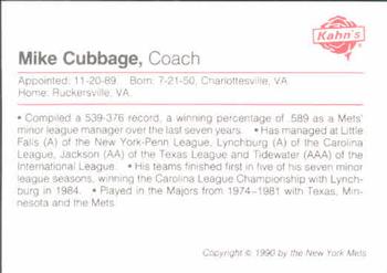 1990 Kahn's New York Mets #NNO Mike Cubbage Back